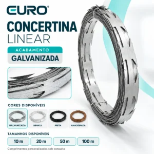 Concertina Linear EURO acabamento galvanizada – rolos de 10, 20, 50 e 100 metros